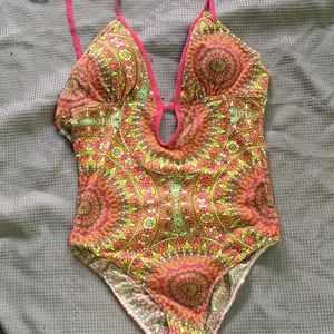 One piece multi color bathing suit
